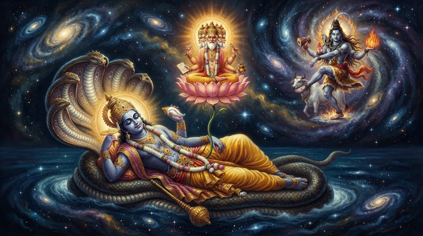 ब्रह्मा, विष्णु, महेश: क्या ये ब्रह्मांड के जन्म, जीवन और अंत के रहस्य हैं?